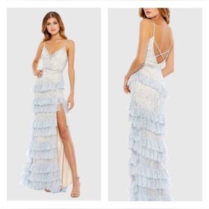Mac Duggal 9116 NWT Embellished Ruffle Tiered Sleeveless Gown